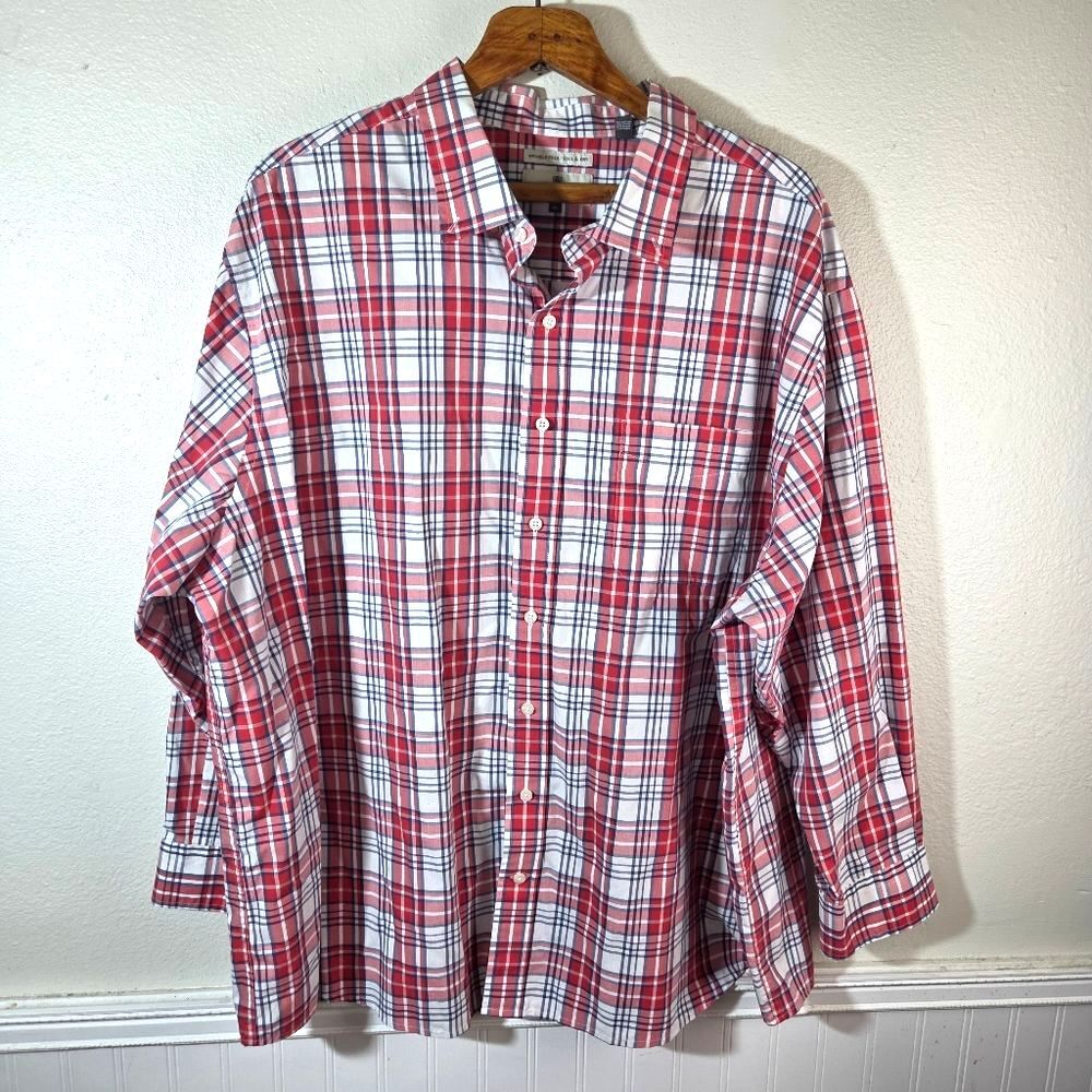 Oak Hill Men's 3XL Big & Tall Plaid Button Down Shirt 100% Cotton Wrinkle Free